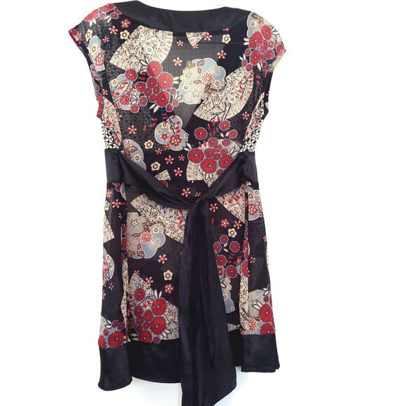 Speechless Sleeveless Y2K V-Neck Blouse Sz. Large Red Black Satin Chiffon - Picture 6 of 8